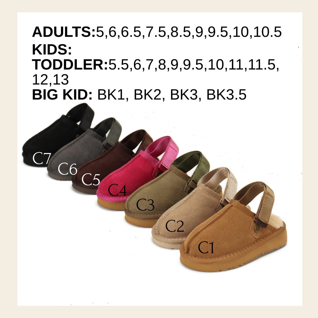 PREORDER: Faux Suede Slides with Heel Strap- Kids and Adults