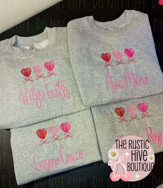 PreOrder: Custom Embroidered Valentines Day Lollipop/ Construction Sweatshirts